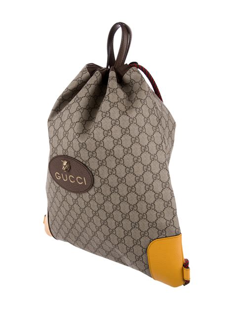 gucci brown tapestry drawstring backpack|gucci supreme drawstring backpack.